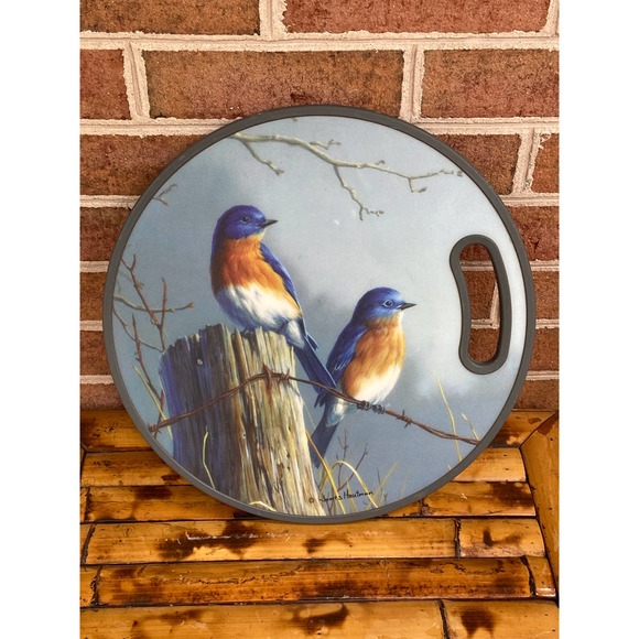Bluebird Round Plastic Cutting Board  James Hautman Wall Hanging Cheese Platter - Picture 3 of 8